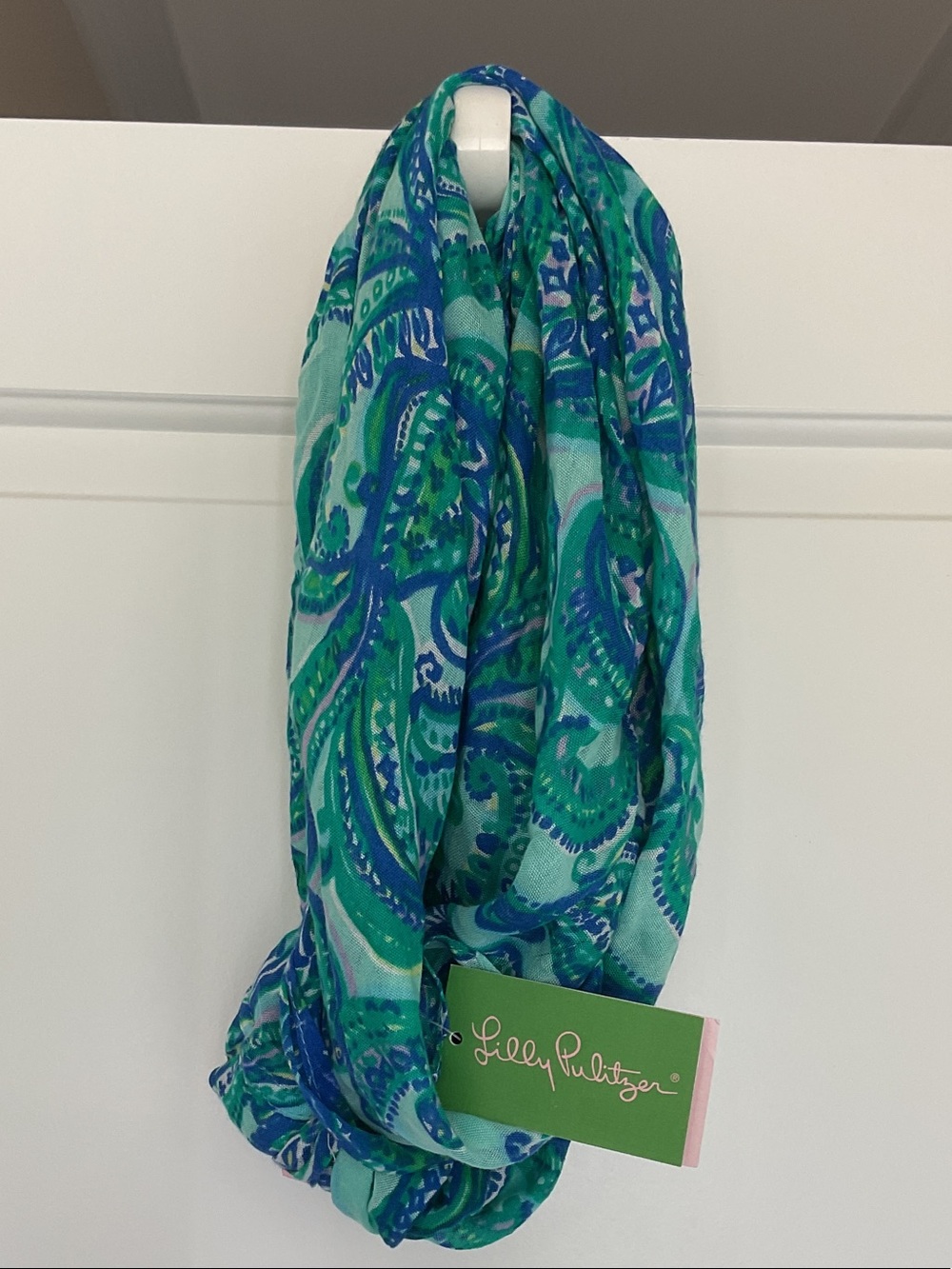 Lilly Pulitzer Teal and Royal Blue Paisley Infinity Scarf